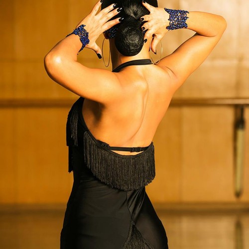 Women's black tassels competition latin dance dresses stage performance modern dance salsa chacha rumba samba dance dresses